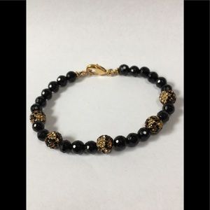 Black Spinal & Gold Flower Print Crystal Bead